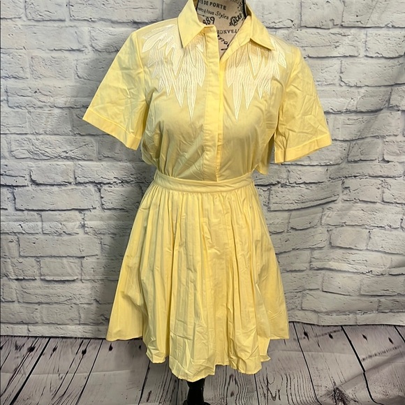 Maje Rivers Dress Embroidered Cutout Poplin Pleated Size 1 US Small Short Sleeve - Picture 2 of 14